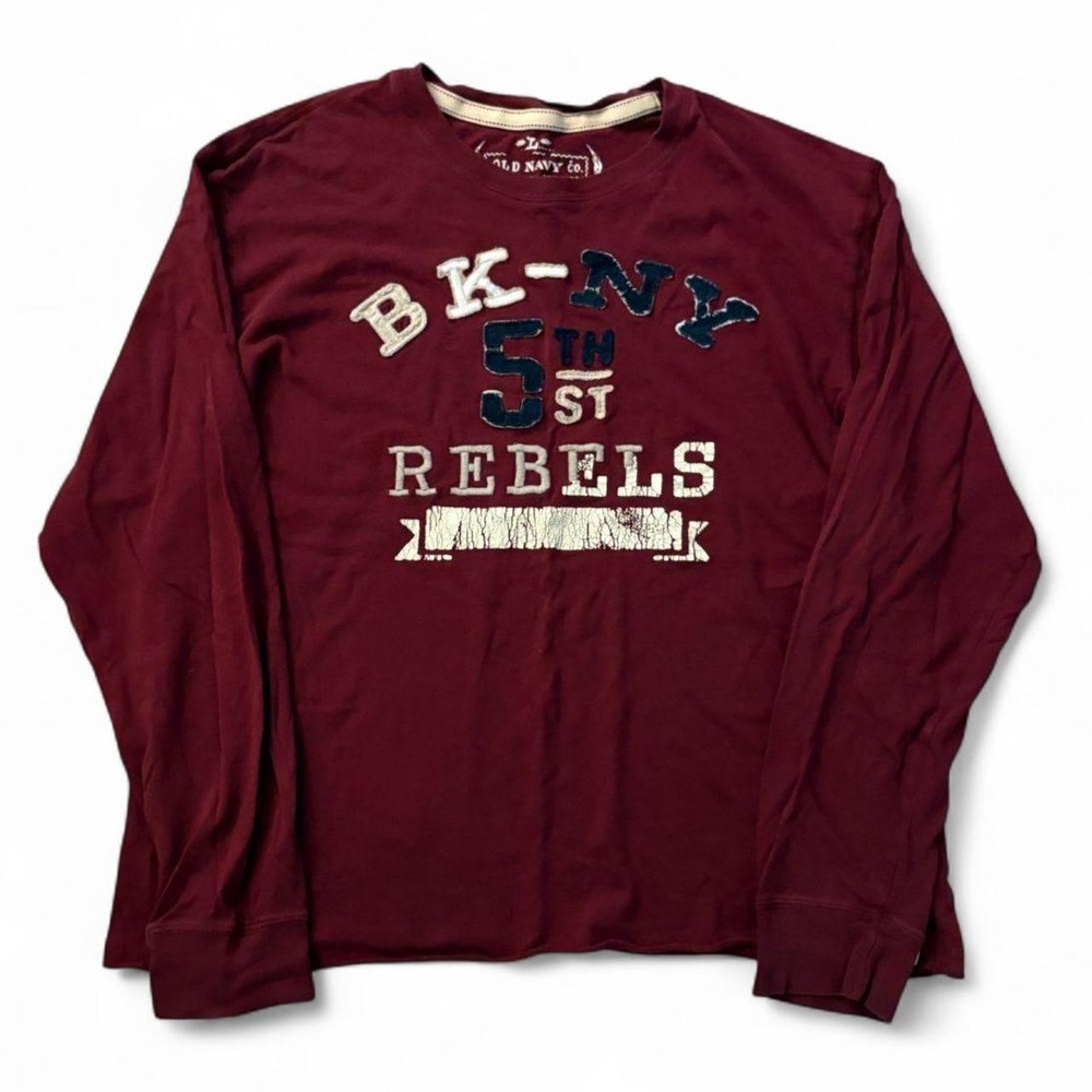 Vintage Old Navy Burgundy Cropped Graphic Long Sleeve Shirt Mens Large Y2K BK-NY